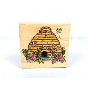 Rubber Stampede Floral Beehive A2139E Rubber Stamp Wood Mounted Bees Flowers